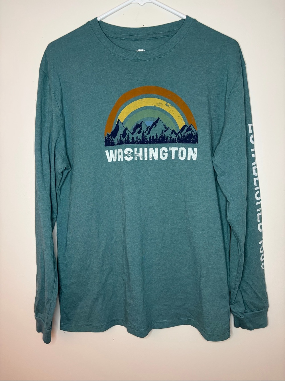 Home Free Washington Long Sleeve Graphic Tee Mountain Teal M